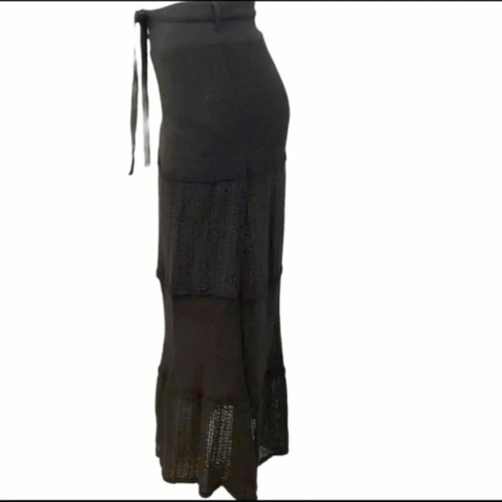Milla Maxi Skirt Medium Black Boho Tiered Crochet Cotton‎ Tie Waist New